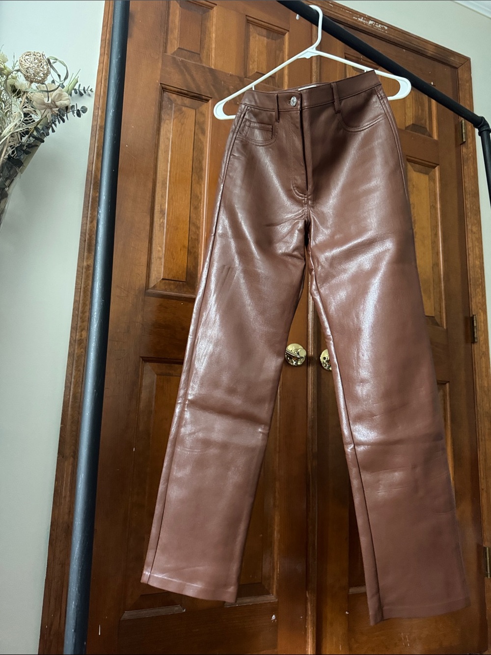 Aritzia Brown Wide-Leg Faux Leather Pants